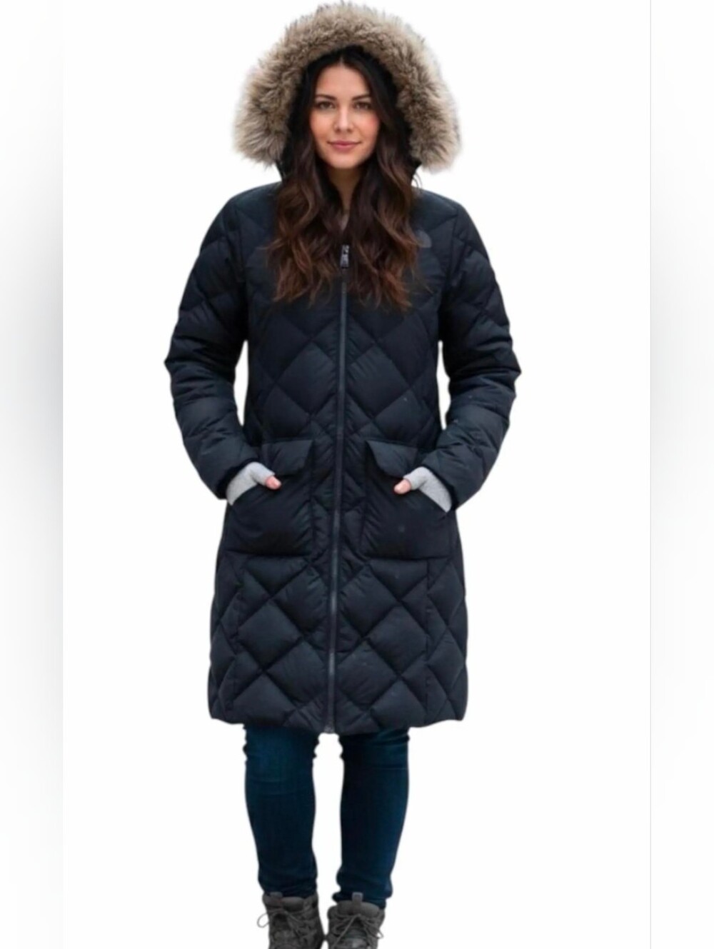 The North Face Redhook 550 Hooded Down Parka Diamond Quilted Sz Medium TNF Black